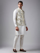 Stunning white mirror work waistcoat set