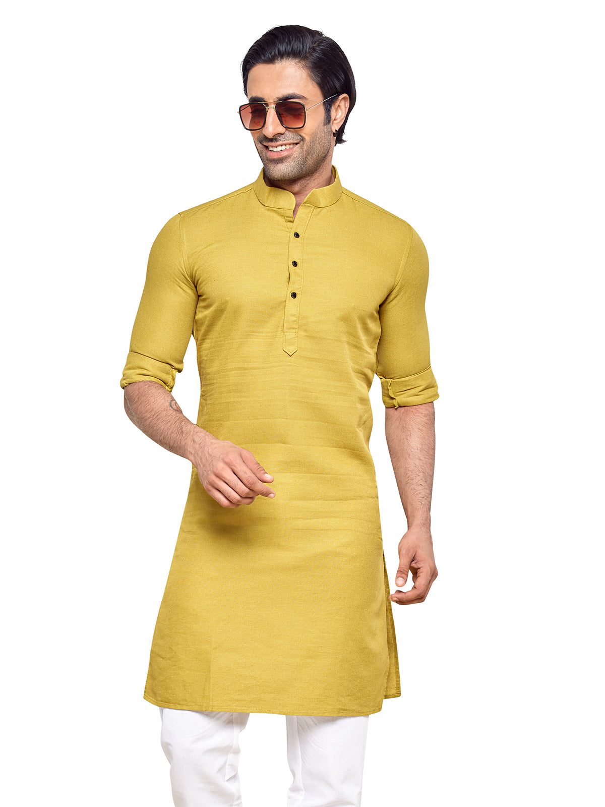 Stunning yellow cotton plain kurta