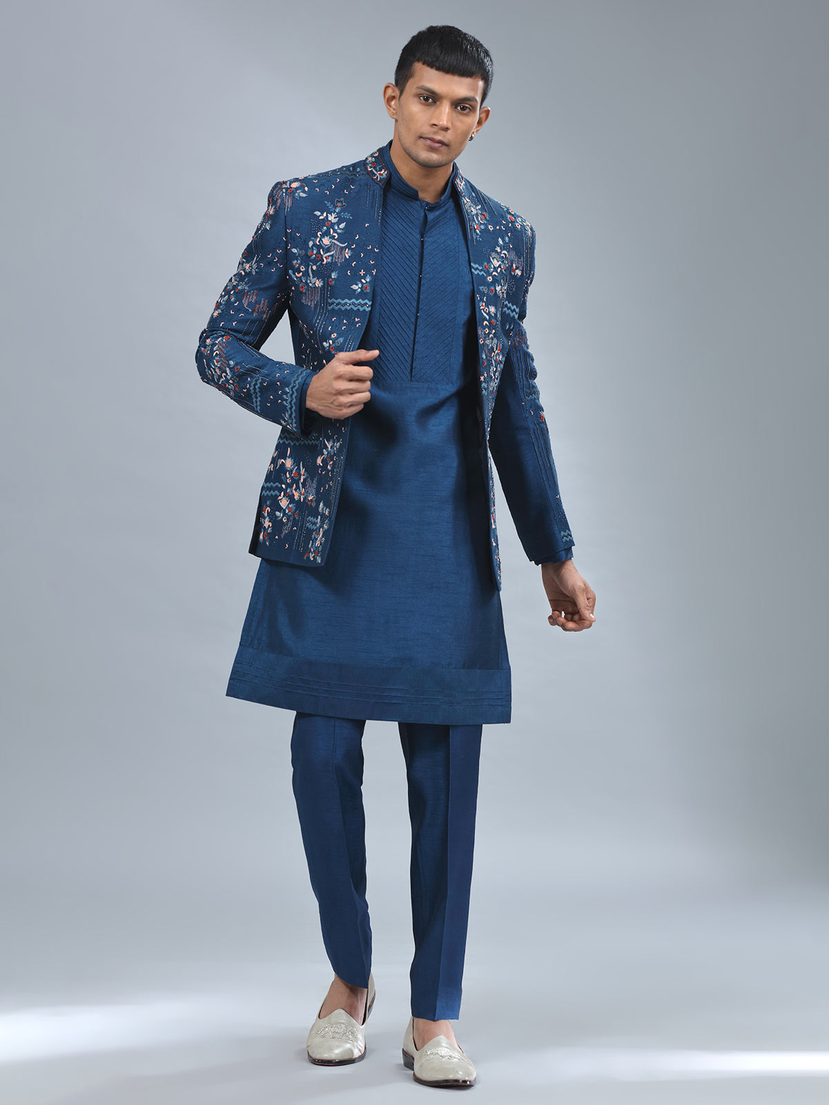Stylish navy terry rayon indowestern