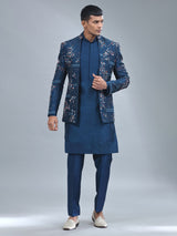 Stylish navy terry rayon indowestern