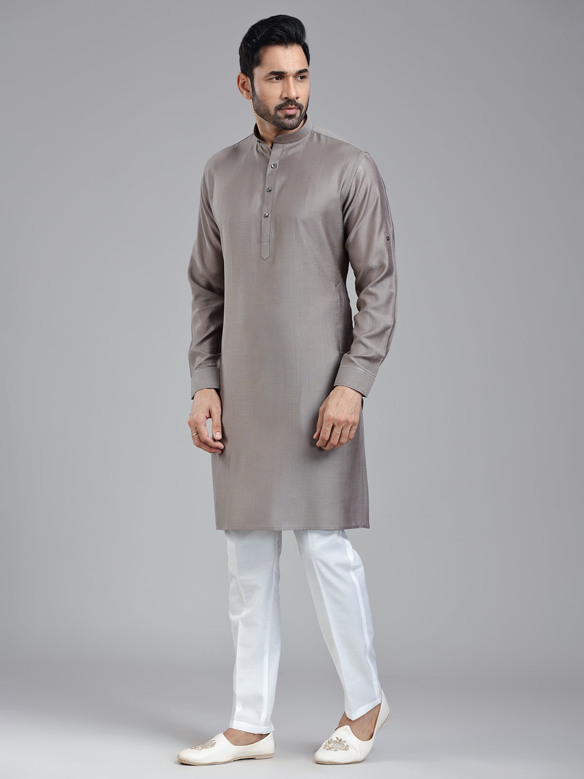 Taupe grey festival ready kurta pajama for men