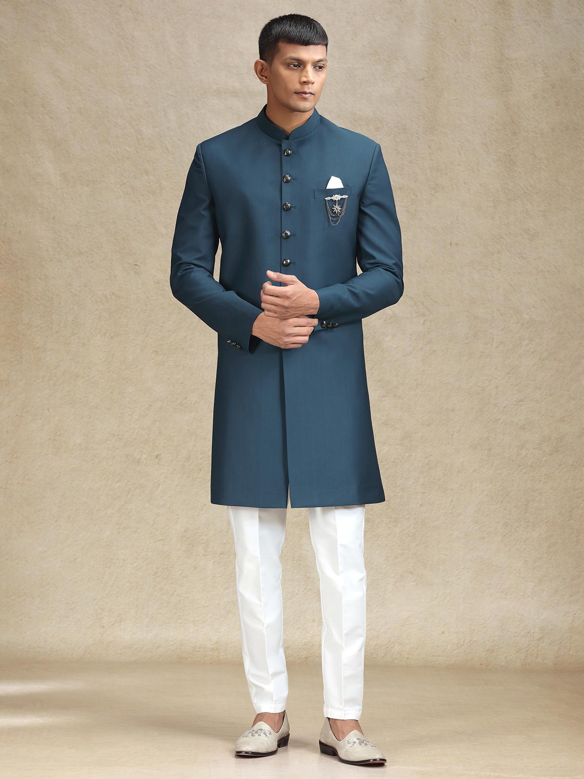 Teal blue indo western for ethnic charm