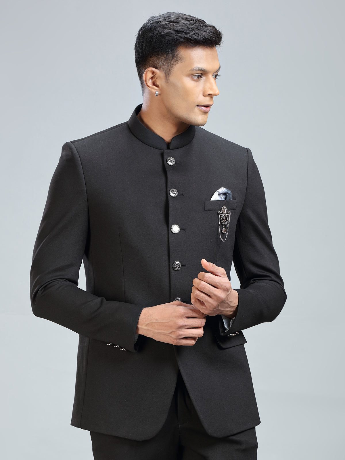 Timeless black jodhpuri blazer in luxurious terry rayon fabric