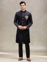 Timeless classsy wine sherwani in velvet with dupatta