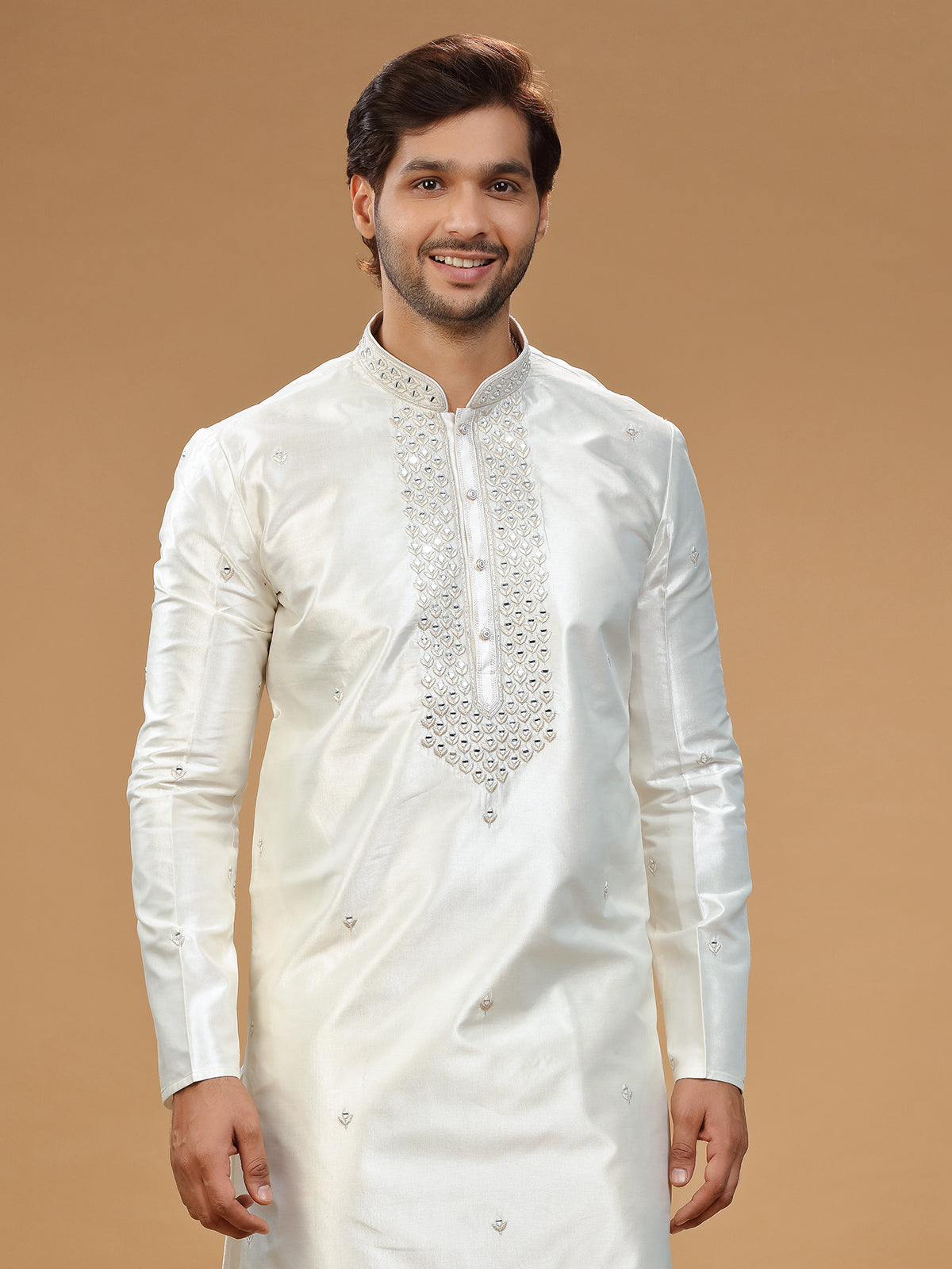 Traditional silk cream kurta suit