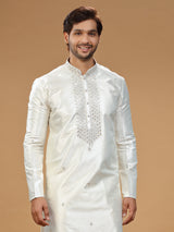 Traditional silk cream kurta suit