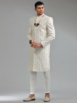 Traditional white silk sherwani wuth bottom