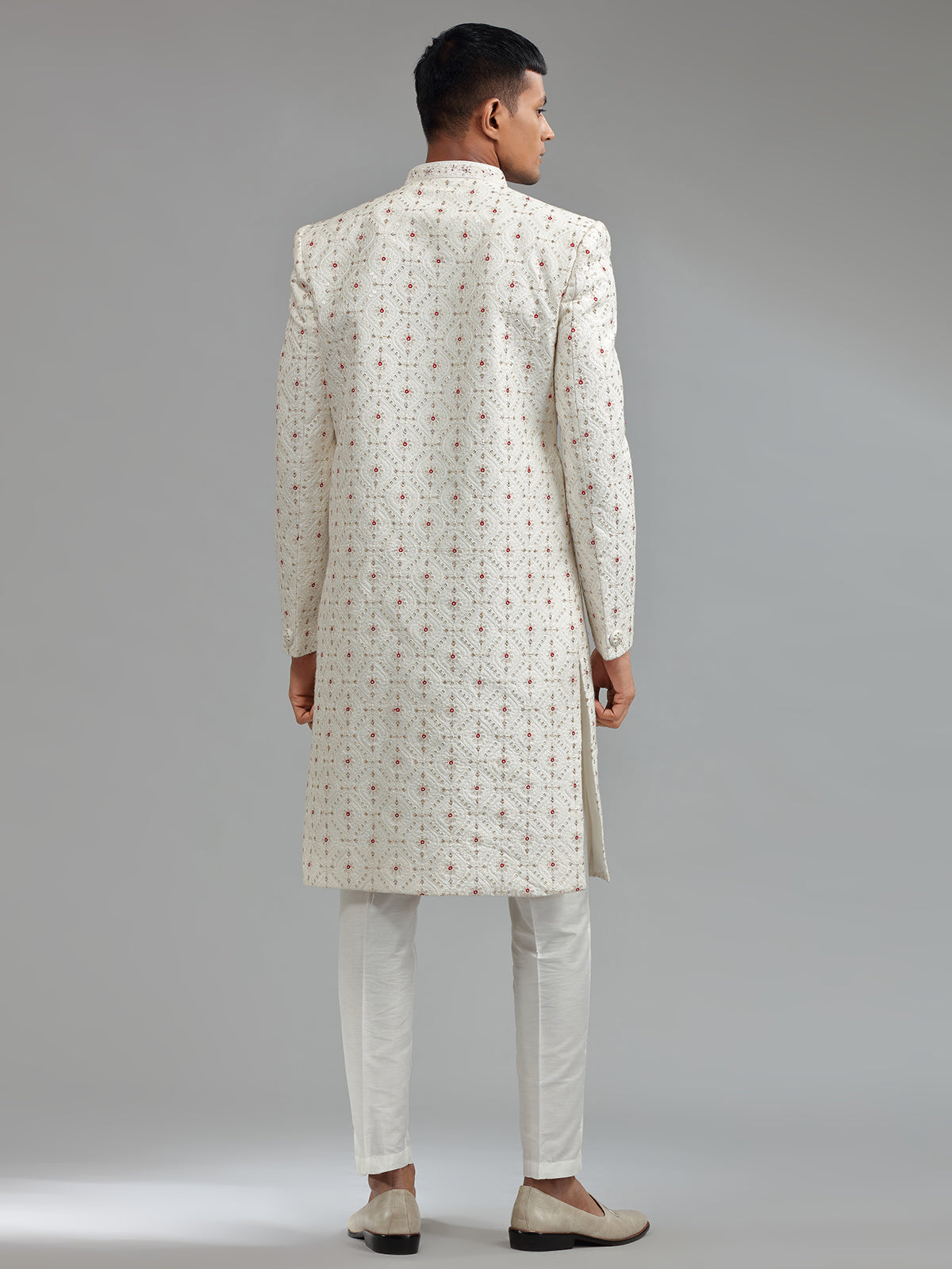 Traditional white silk sherwani wuth bottom