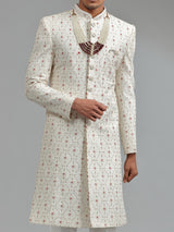 Traditional white silk sherwani wuth bottom