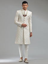 Traditional white silk sherwani wuth bottom