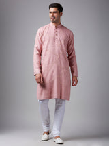 Trendy light pink linen kurta suit for festive