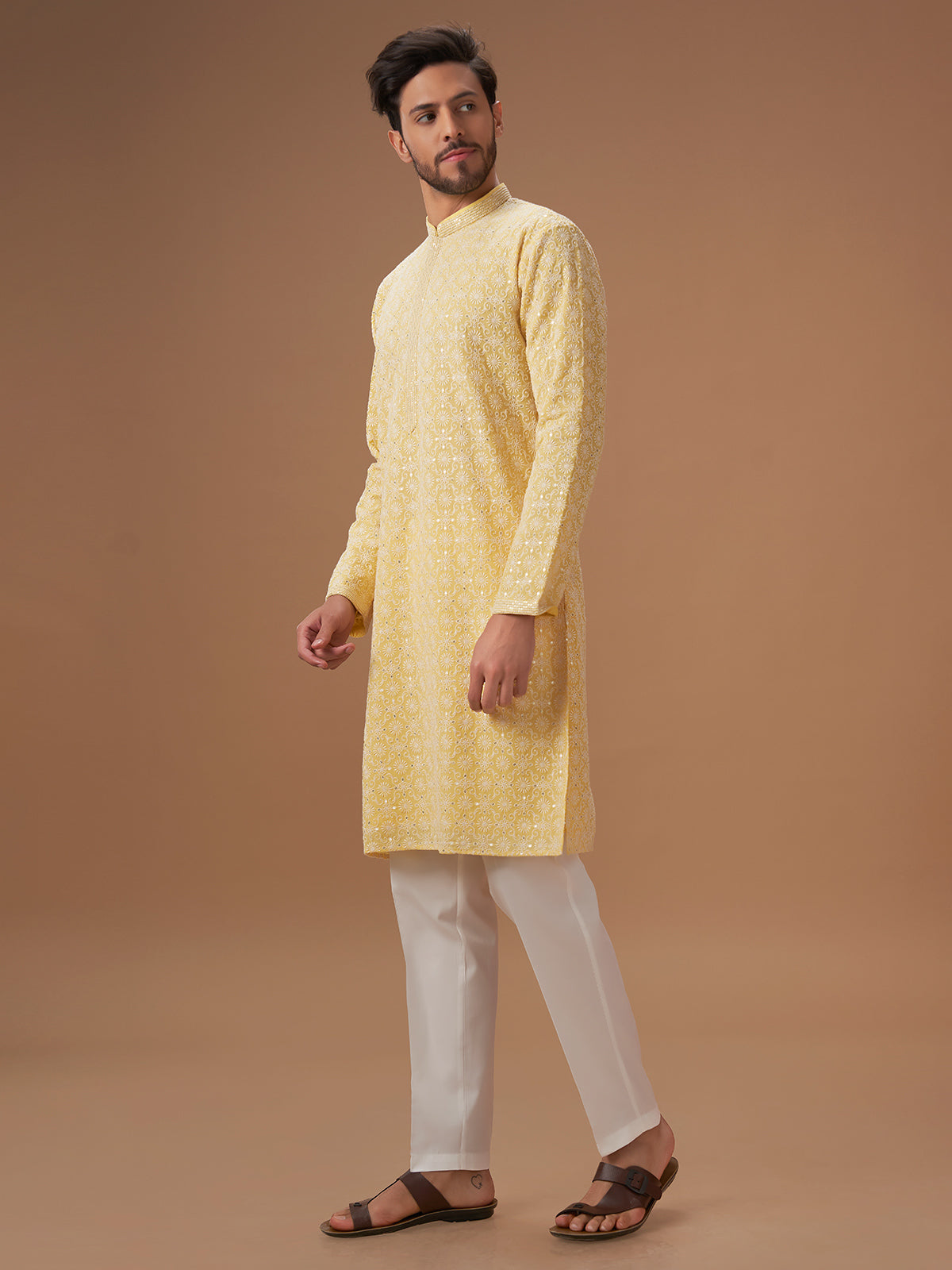 Trendy light yellow georgette kurta suit
