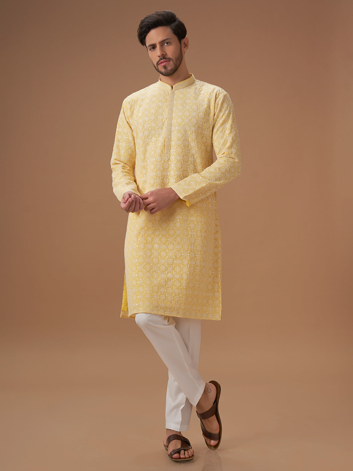 Trendy light yellow georgette kurta suit