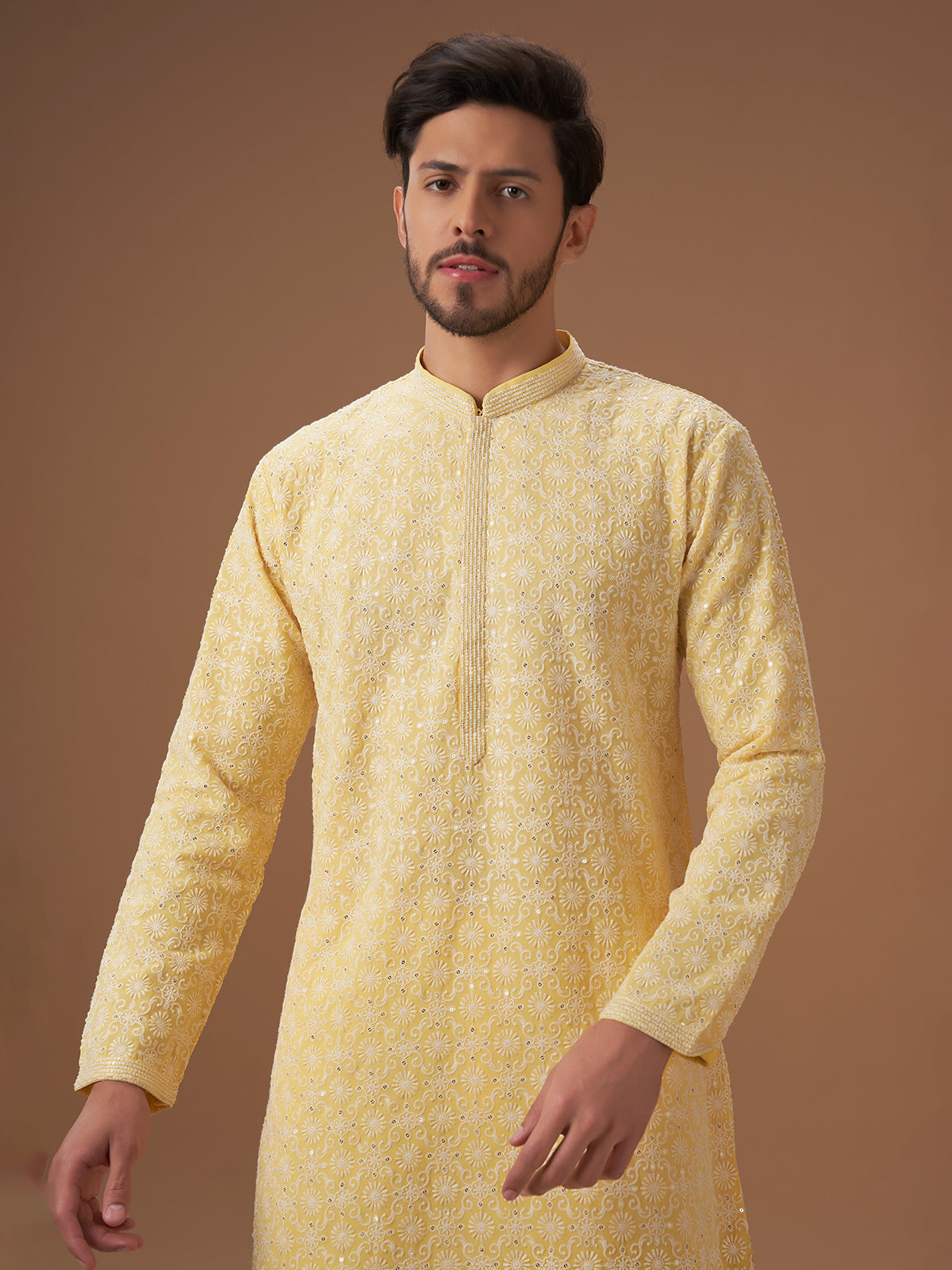 Trendy light yellow georgette kurta suit