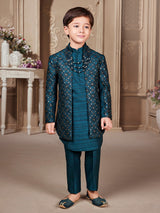 Trendy rama blue silk indowestern
