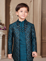 Trendy rama blue silk indowestern
