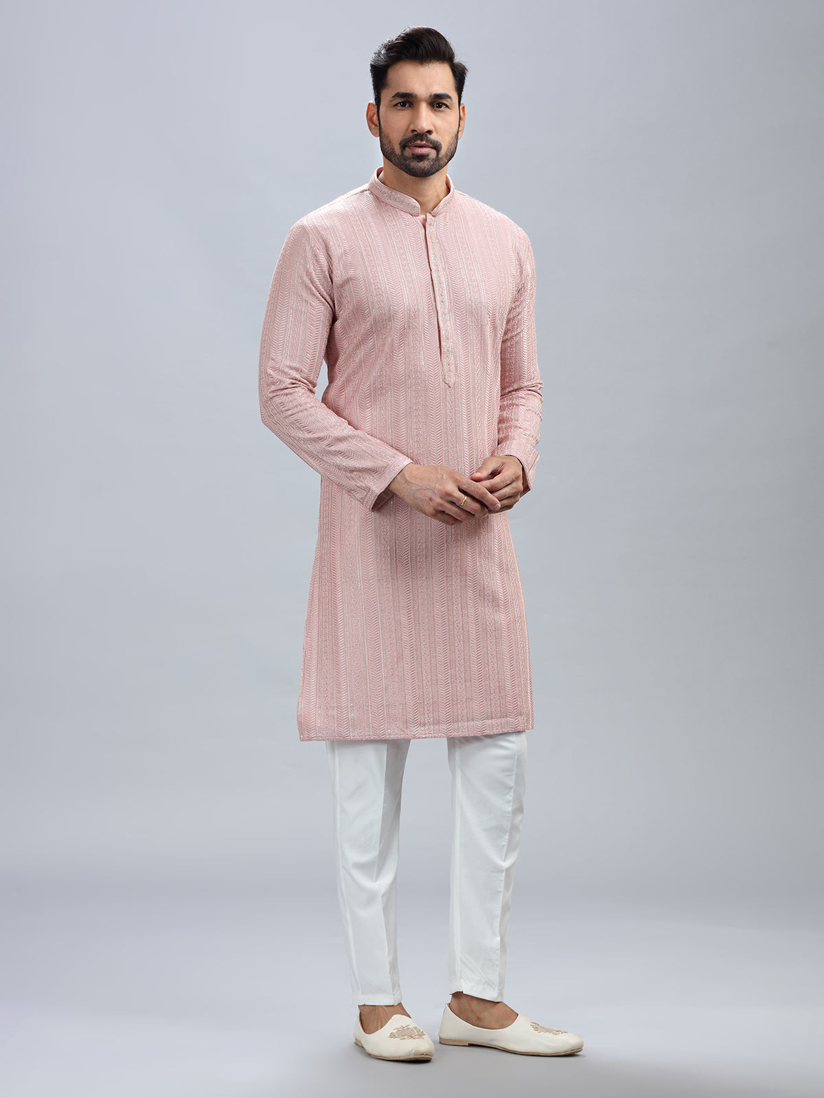 Unique onion pink georgette kurta set for men