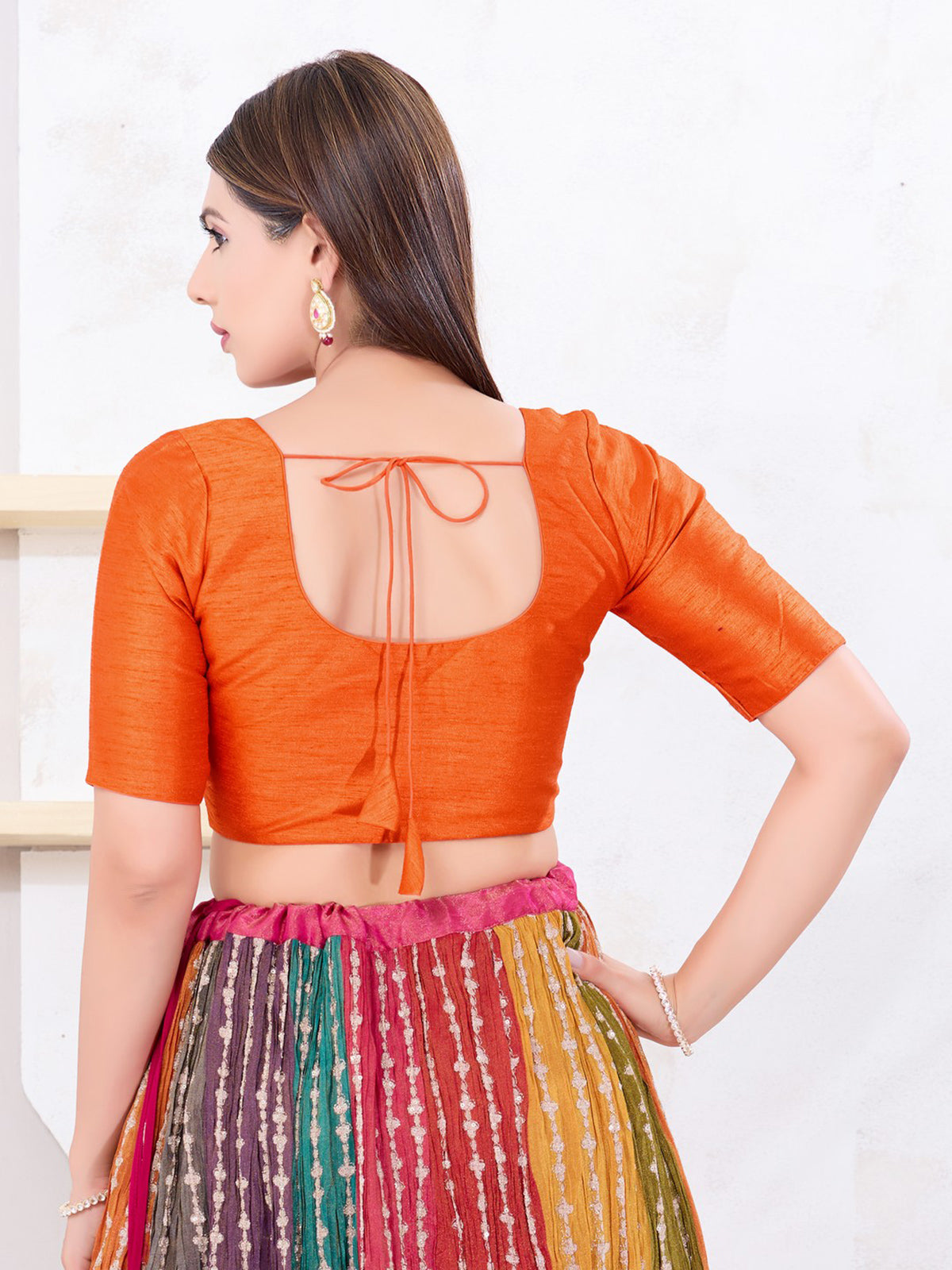 Vibrant orange dupion silk traditional blouse