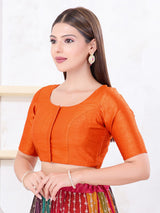 Vibrant orange dupion silk traditional blouse