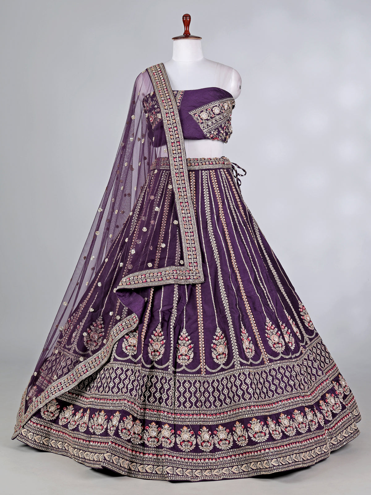 Violet raw silk lehenga choli with zardosi work