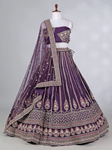 Violet raw silk lehenga choli with zardosi work