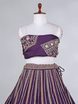 Violet raw silk lehenga choli with zardosi work