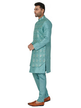 Wedding sea green silk indowestern
