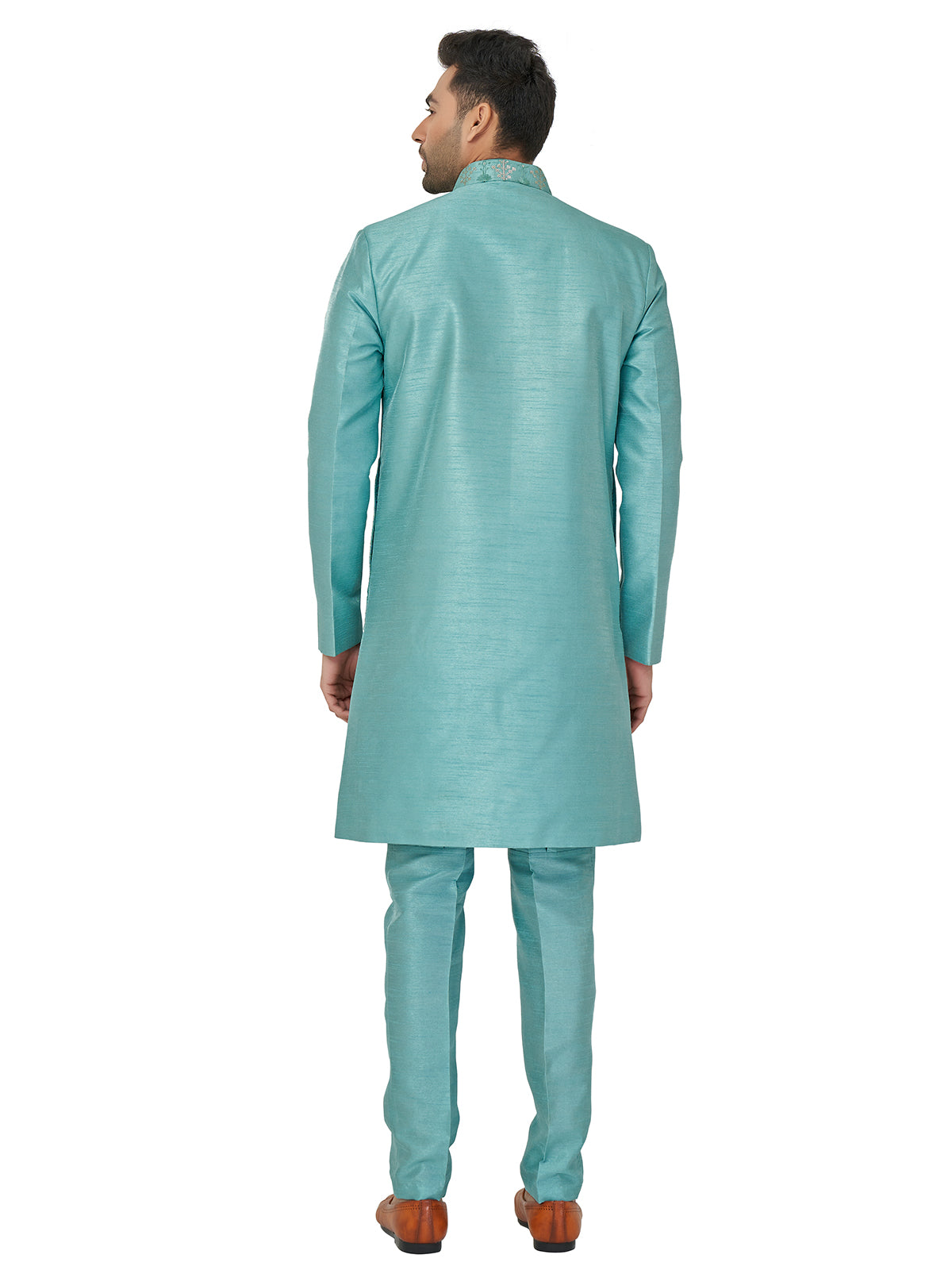 Wedding sea green silk indowestern