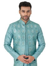 Wedding sea green silk indowestern