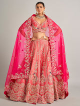 Wedding style coral pink silk lehenga choli