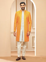 White and orange silk indowestern