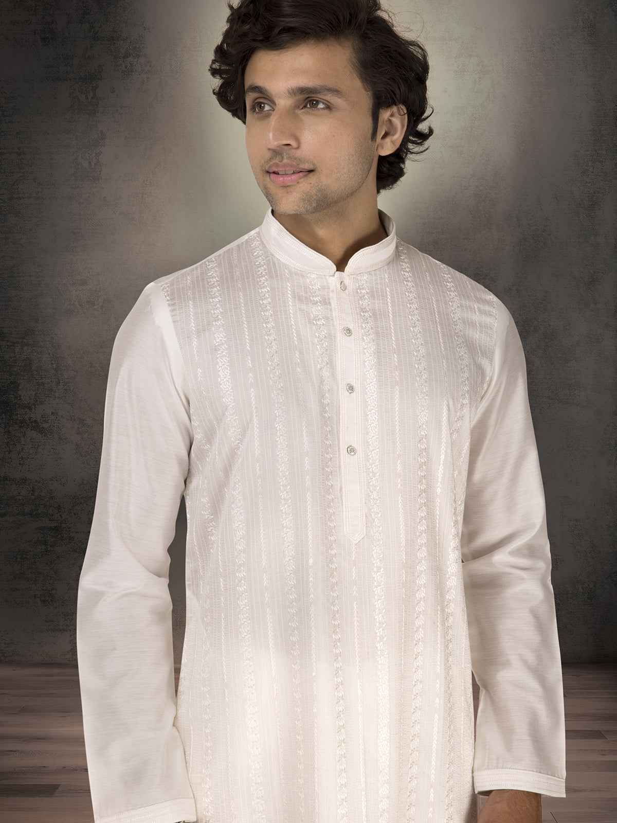 White chanderi silk thread and sequins kurta suit for festive