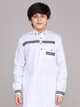 White cotton solid boys pathani suit