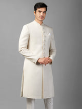 White embroidery sherwani in silk