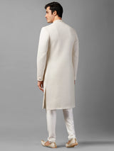 White embroidery sherwani in silk