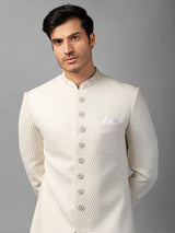 White embroidery sherwani in silk