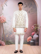 White mirror worked silk waistcoat set