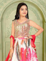 White printed georgette lehenga choli with dupatta