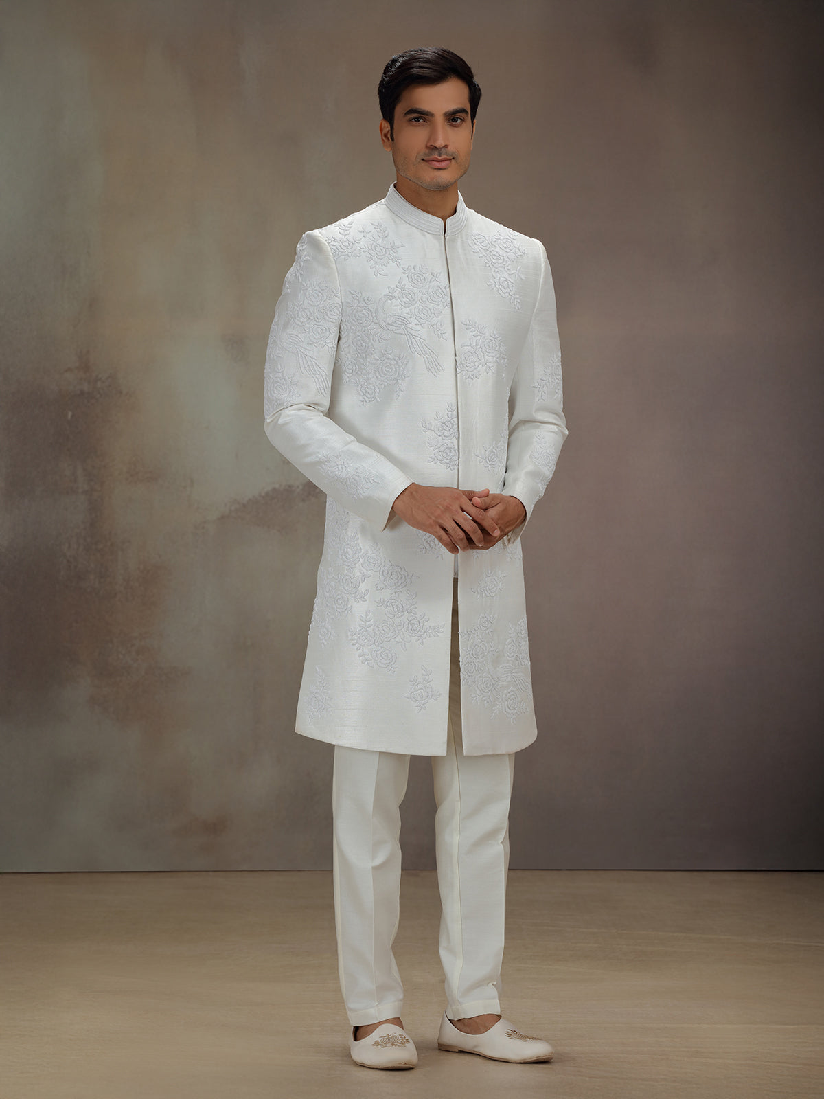 White silk beaded indo western