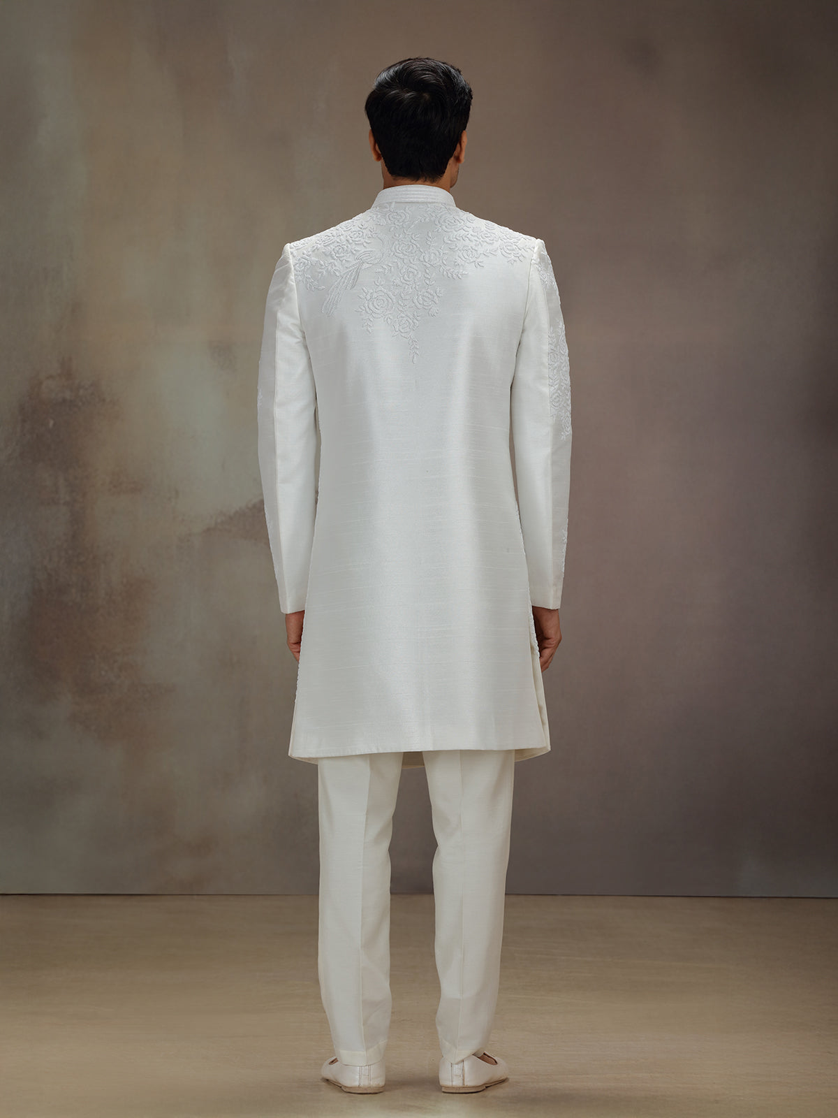 White silk beaded indo western