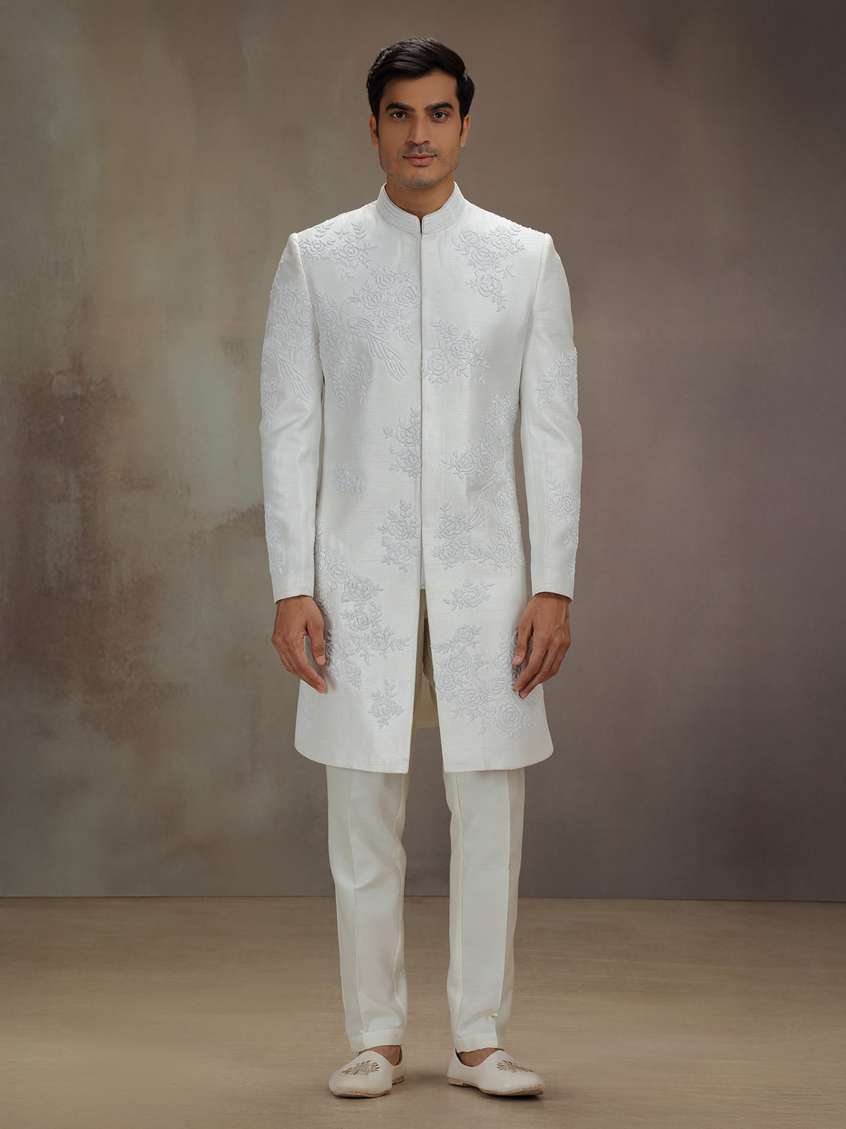 White silk beaded indo western