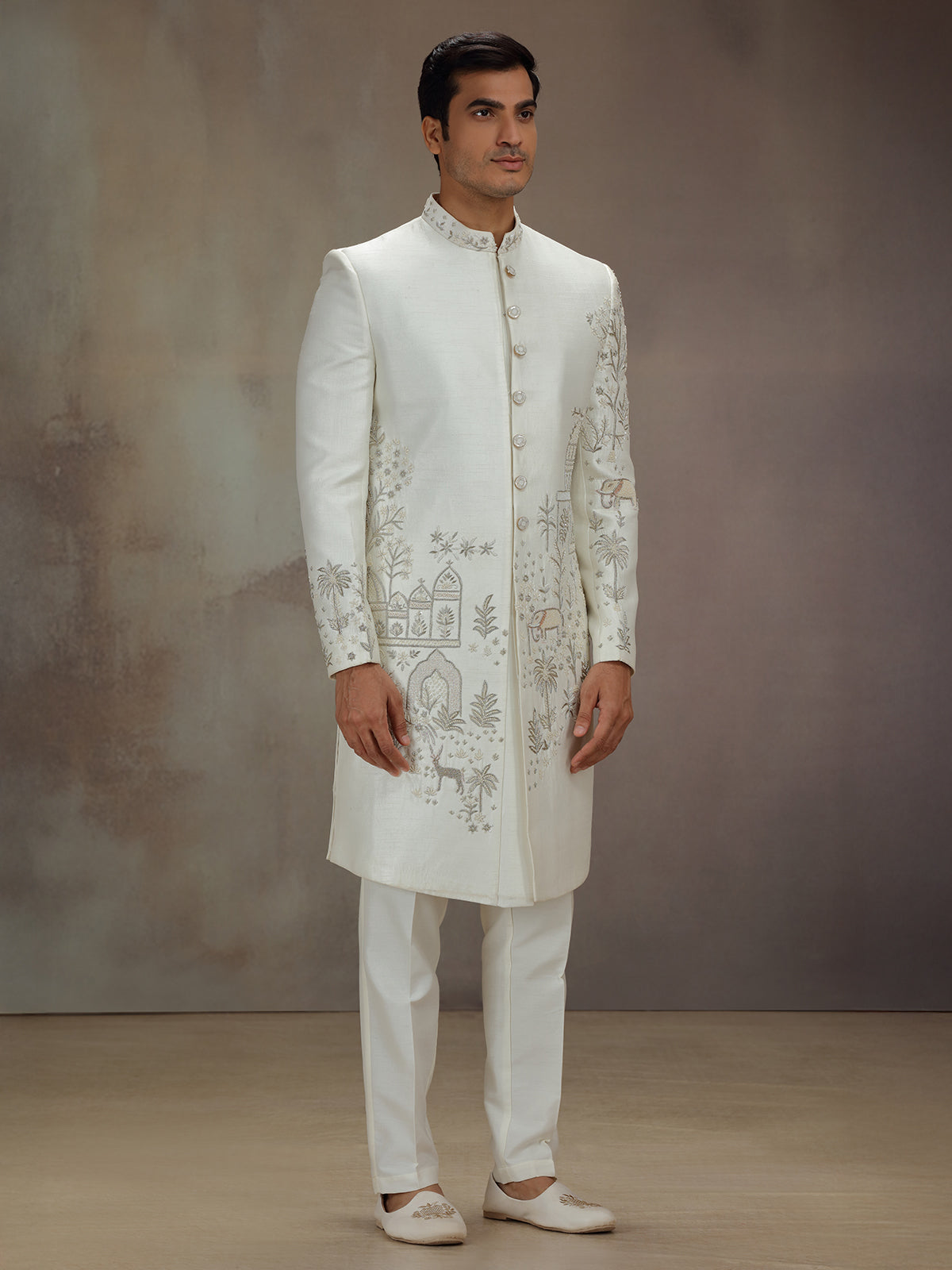 White silk elephant artwork indo western