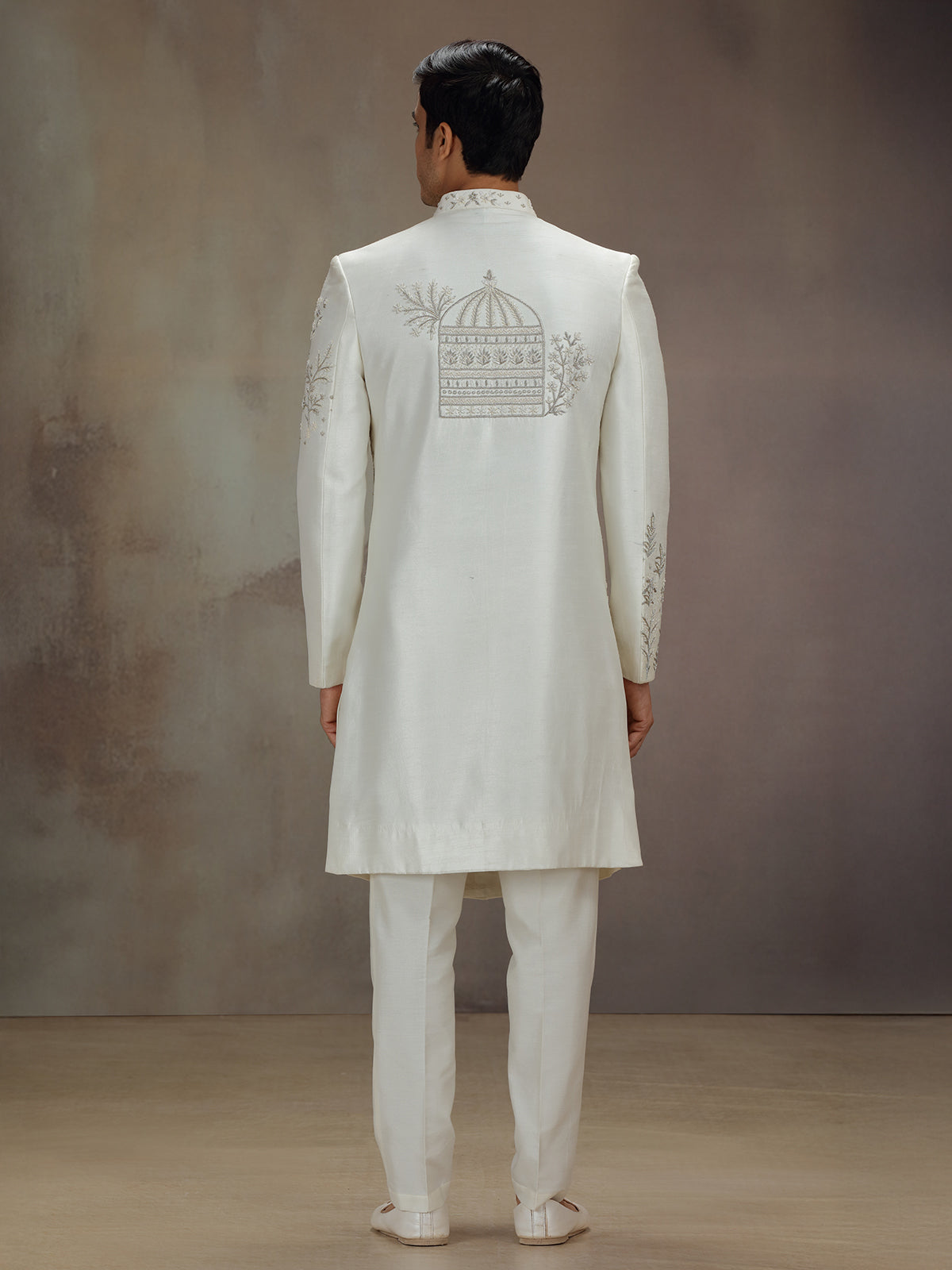 White silk elephant artwork indo western