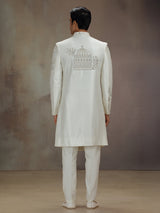 White silk elephant artwork indo western