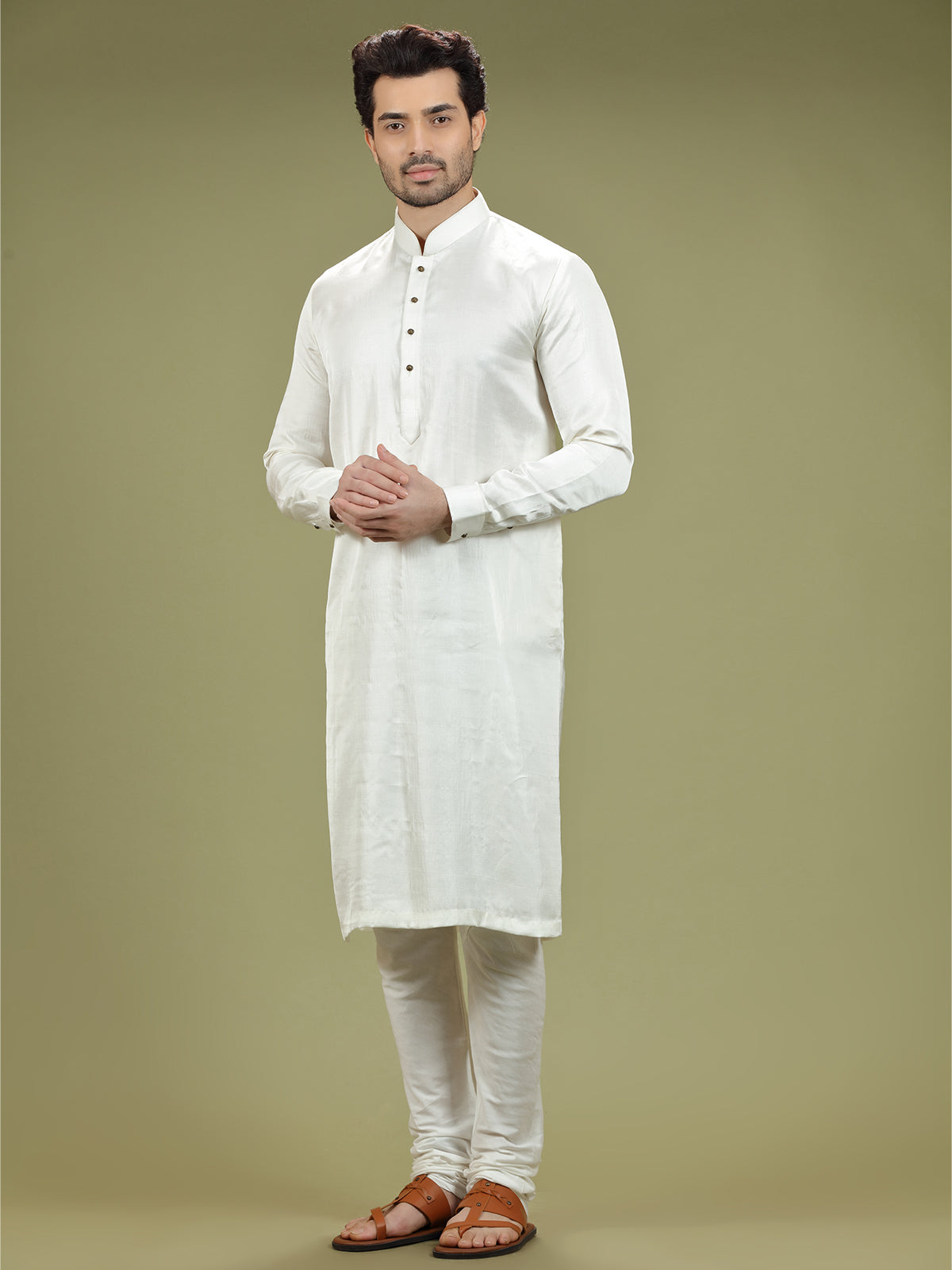 White silk plain kurta suit