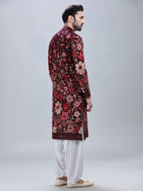 Wine georgette kurta set with multicolor embroidery