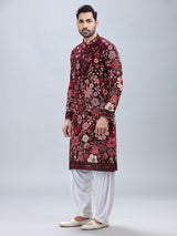 Wine georgette kurta set with multicolor embroidery