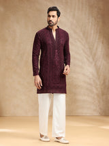 Wine georgette kurta suit with embroidery