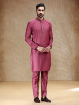 Wine men cotton silk kurta pajama