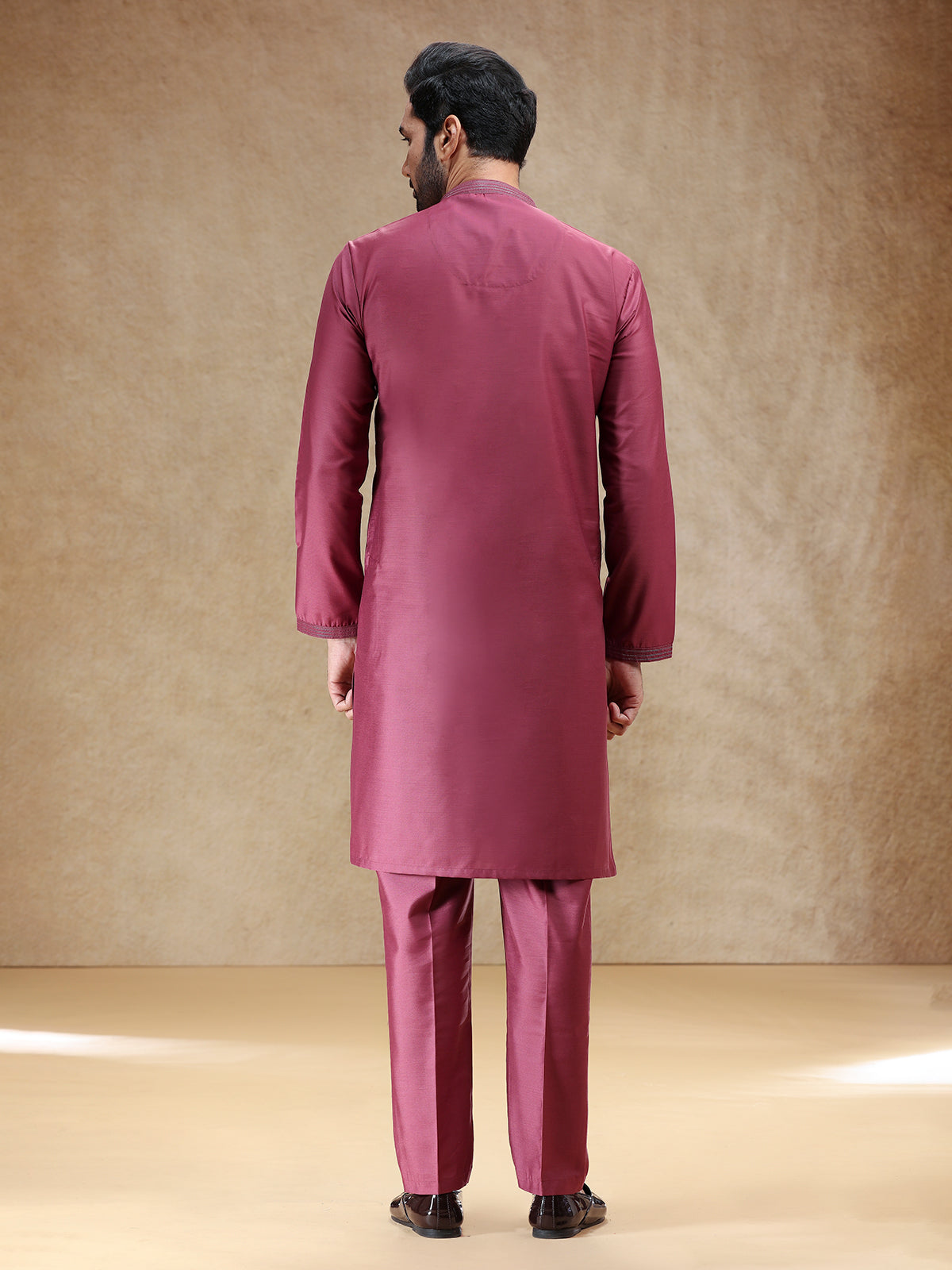 Wine men cotton silk kurta pajama